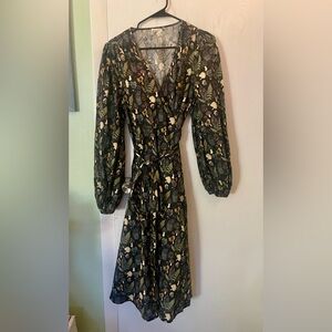 Kate Quinn Black Autumn Botanical Wrap Dress
